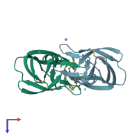 PDB entry 1zbg coloured by chain, top view.