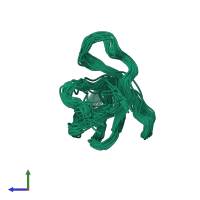 PDB entry 1zbj coloured by chain, ensemble of 20 models, side view.