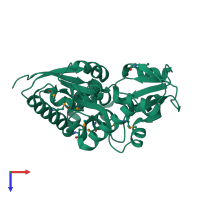 PDB entry 1zbm coloured by chain, top view.
