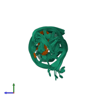 PDB entry 1zbn coloured by chain, ensemble of 10 models, side view.