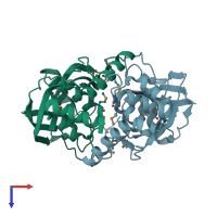 PDB entry 1zbo coloured by chain, top view.