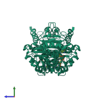 Homo dimeric assembly 2 of PDB entry 1zbq coloured by chemically distinct molecules, side view.