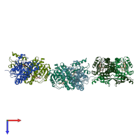 PDB entry 1zbq coloured by chain, top view.