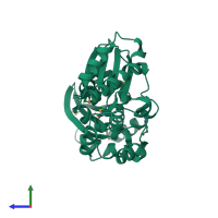 PDB entry 1zbs coloured by chain, side view.