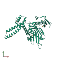 PDB entry 1zbt coloured by chain, front view.
