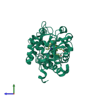 PDB entry 1zbz coloured by chain, side view.