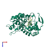 PDB entry 1zbz coloured by chain, top view.