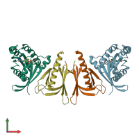 PDB entry 1zc3 coloured by chain, front view.
