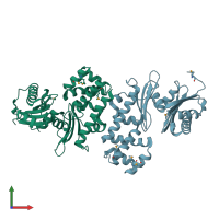 PDB entry 1zc6 coloured by chain, front view.