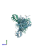 PDB entry 1zc6 coloured by chain, side view.