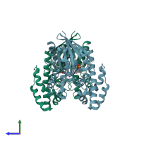 PDB entry 1zca coloured by chain, side view.