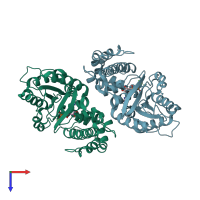 PDB entry 1zca coloured by chain, top view.