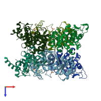 PDB entry 1zcc coloured by chain, top view.