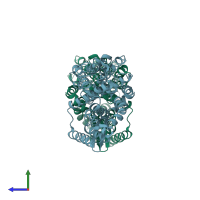 PDB entry 1zcd coloured by chain, side view.