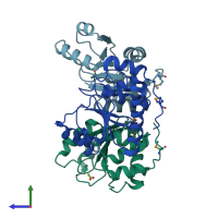 PDB entry 1zck coloured by chain, side view.