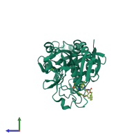 PDB entry 1zcm coloured by chain, side view.