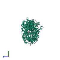 PDB entry 1zd2 coloured by chain, side view.