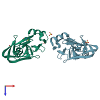 PDB entry 1zd7 coloured by chain, top view.