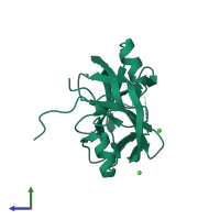 PDB entry 1zde coloured by chain, side view.