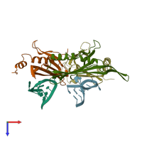 PDB entry 1zdh coloured by chain, top view.