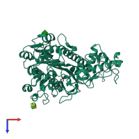 PDB entry 1zeb coloured by chain, top view.