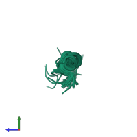 PDB entry 1zec coloured by chain, ensemble of 20 models, side view.