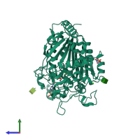 PDB entry 1zed coloured by chain, side view.