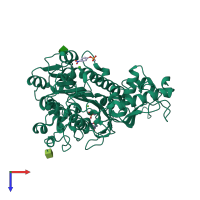 PDB entry 1zed coloured by chain, top view.