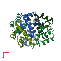 PDB entry 1zei coloured by chain, top view.