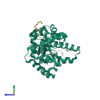 PDB entry 1zej coloured by chain, side view.