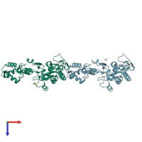 PDB entry 1zel coloured by chain, top view.
