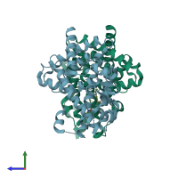 PDB entry 1zeo coloured by chain, side view.