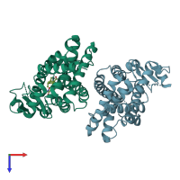 PDB entry 1zeo coloured by chain, top view.