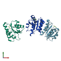 PDB entry 1zes coloured by chain, front view.
