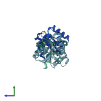 PDB entry 1zes coloured by chain, side view.