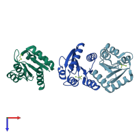 PDB entry 1zes coloured by chain, top view.