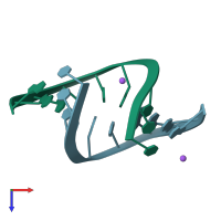 PDB entry 1zey coloured by chain, top view.