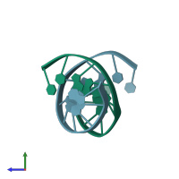 PDB entry 1zfc coloured by chain, side view.