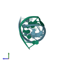 PDB entry 1zfe coloured by chain, side view.