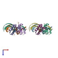 PDB entry 1zg1 coloured by chain, top view.