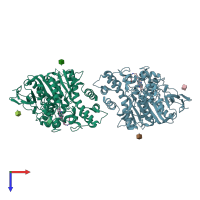 PDB entry 1zgc coloured by chain, top view.