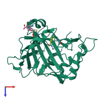 PDB entry 1zge coloured by chain, top view.