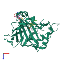 Monomeric assembly 1 of PDB entry 1zgf coloured by chemically distinct molecules, top view.