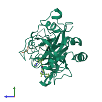 PDB entry 1zgi coloured by chain, side view.