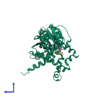 PDB entry 1zgj coloured by chain, side view.