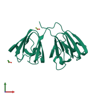 PDB entry 1zgt coloured by chain, front view.