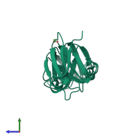 PDB entry 1zgt coloured by chain, side view.