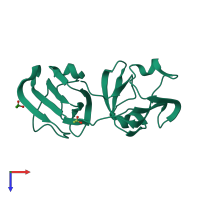 PDB entry 1zgt coloured by chain, top view.