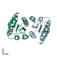 PDB entry 1zh2 coloured by chain, front view.