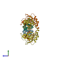 PDB entry 1zh5 coloured by chain, side view.